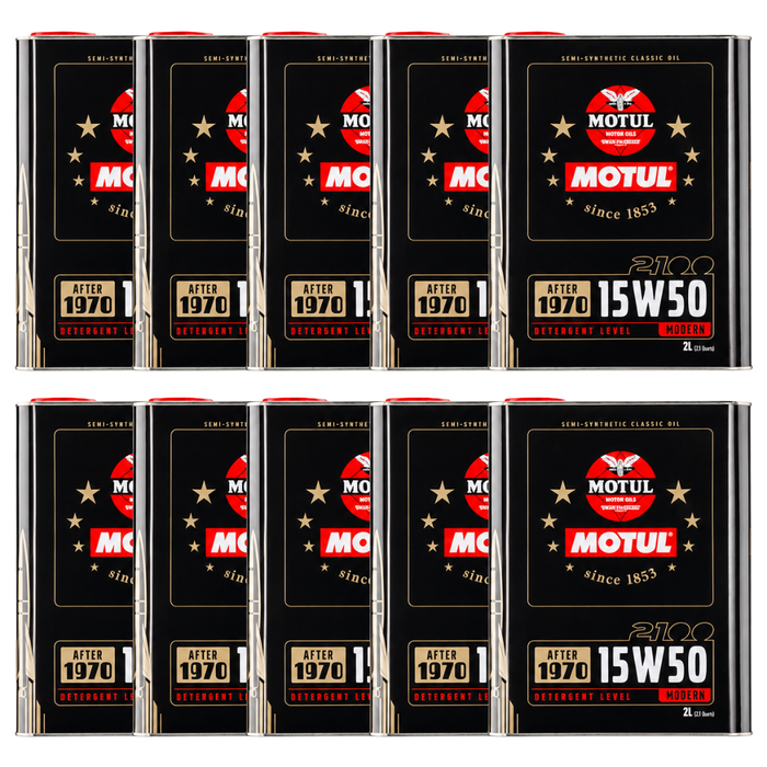 Motul Classic 2100 15W-50 Semi-Synthetic Classic Engine Oil 2 Liter Pack of 10