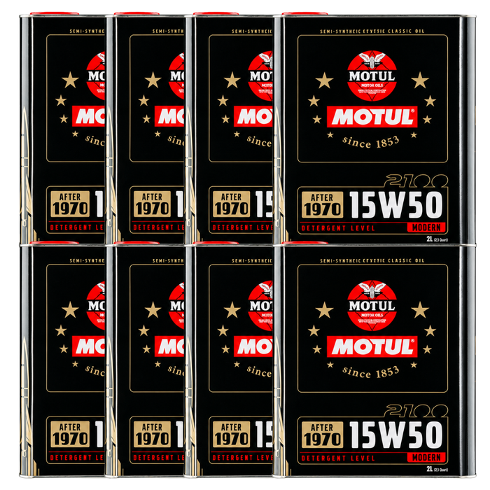 Motul Classic 2100 15W-50 Semi-Synthetic Classic Engine Oil 2 Liter Pack of 8
