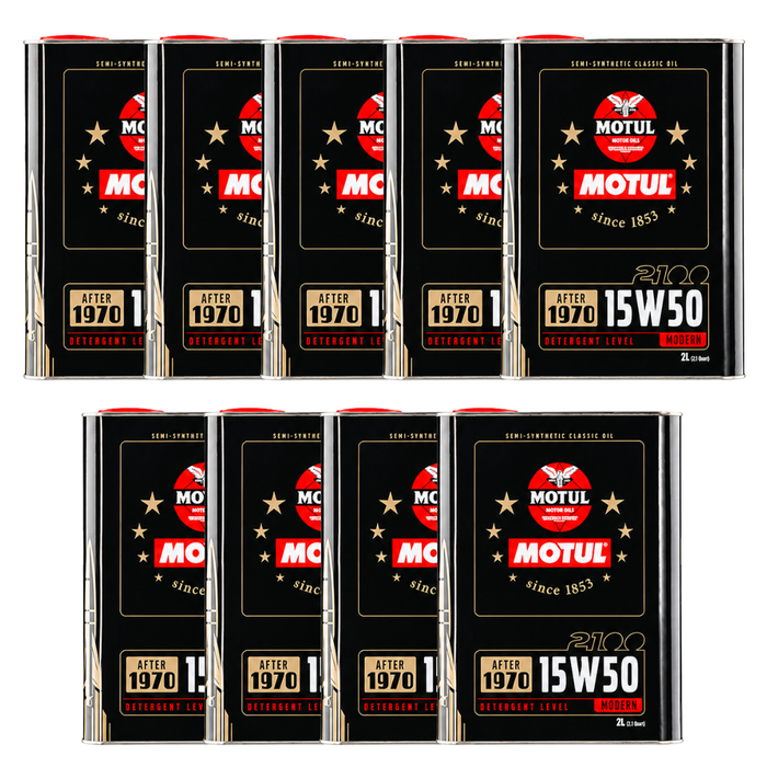 Motul Classic 2100 15W-50 Semi-Synthetic Classic Engine Oil 2 Liter Pack of 9