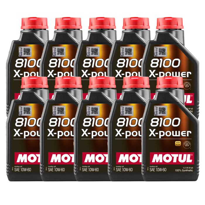 Motul 8100 X-POWER 10W-60 100% Synthetic High Performance Engine Oil 1L Pack of 10