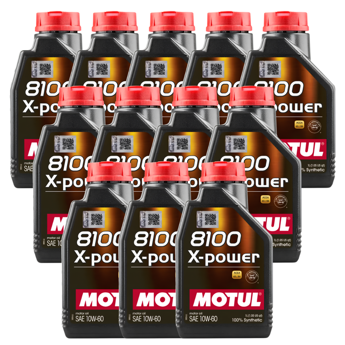 Motul 8100 X-POWER 10W-60 100% Synthetic High Performance Engine Oil 1L Pack of 12