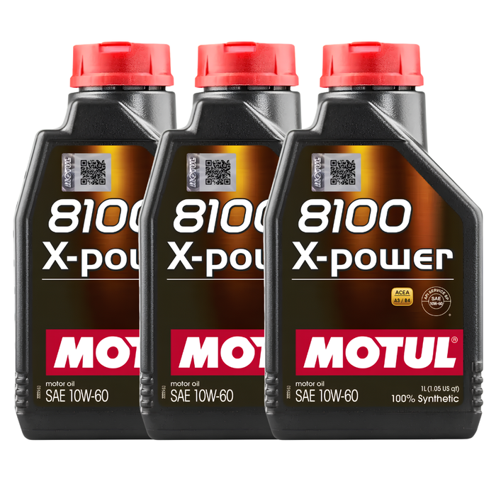 Motul 8100 X-POWER 10W-60 100% Synthetic High Performance Engine Oil 1L Pack of 3