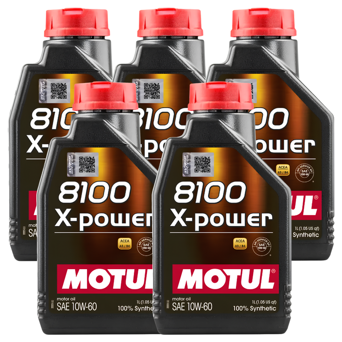 Motul 8100 X-POWER 10W-60 100% Synthetic High Performance Engine Oil 1L Pack of 5