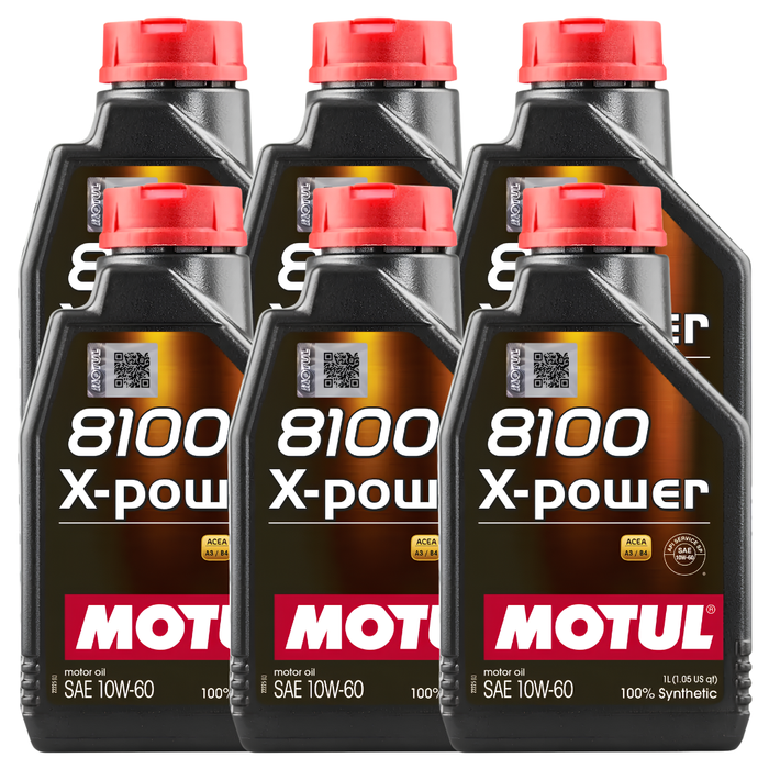 Motul 8100 X-POWER 10W-60 100% Synthetic High Performance Engine Oil 1L Pack of 6