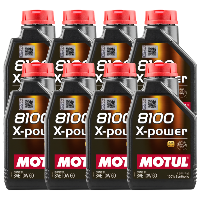 Motul 8100 X-POWER 10W-60 100% Synthetic High Performance Engine Oil 1L Pack of 8