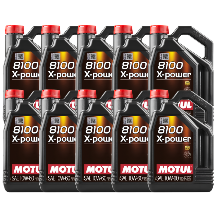 Motul 8100 X-POWER 10W-60 100% Synthetic High Performance Engine Oil 5L Pack of 10