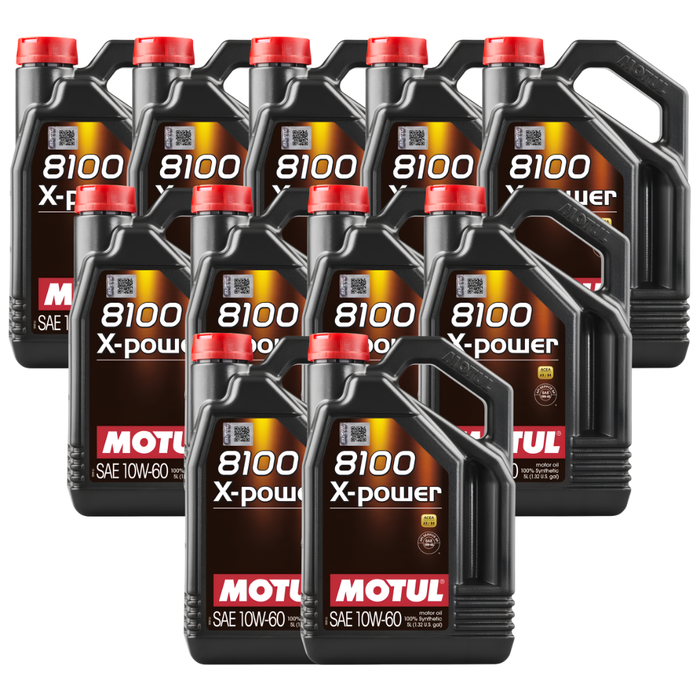 Motul 8100 X-POWER 10W-60 100% Synthetic High Performance Engine Oil 5L Pack of 11