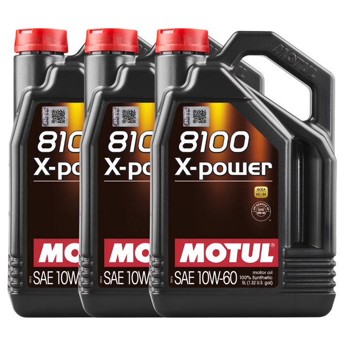 Motul 8100 X-POWER 10W-60 100% Synthetic High Performance Engine Oil 5L Pack of 3