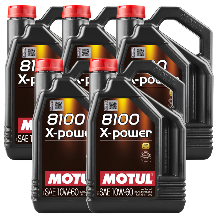Motul 8100 X-POWER 10W-60 100% Synthetic High Performance Engine Oil 5L Pack of 5