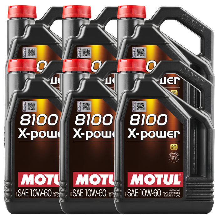 Motul 8100 X-POWER 10W-60 100% Synthetic High Performance Engine Oil 5L Pack of 6