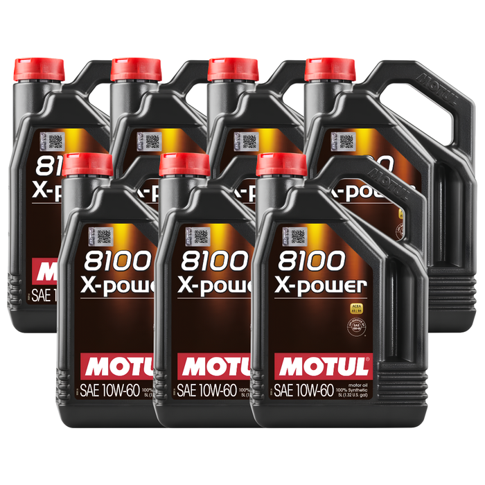 Motul 8100 X-POWER 10W-60 100% Synthetic High Performance Engine Oil 5L Pack of 7