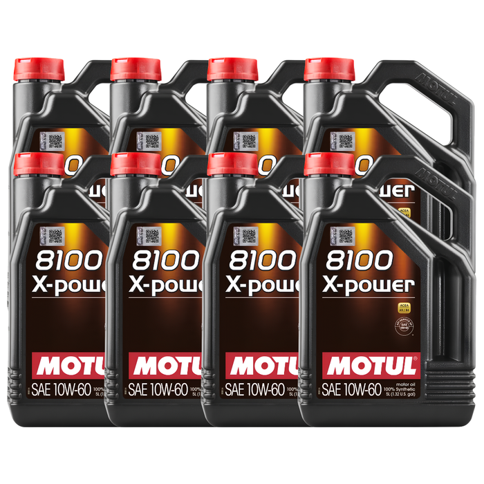 Motul 8100 X-POWER 10W-60 100% Synthetic High Performance Engine Oil 5L Pack of 8
