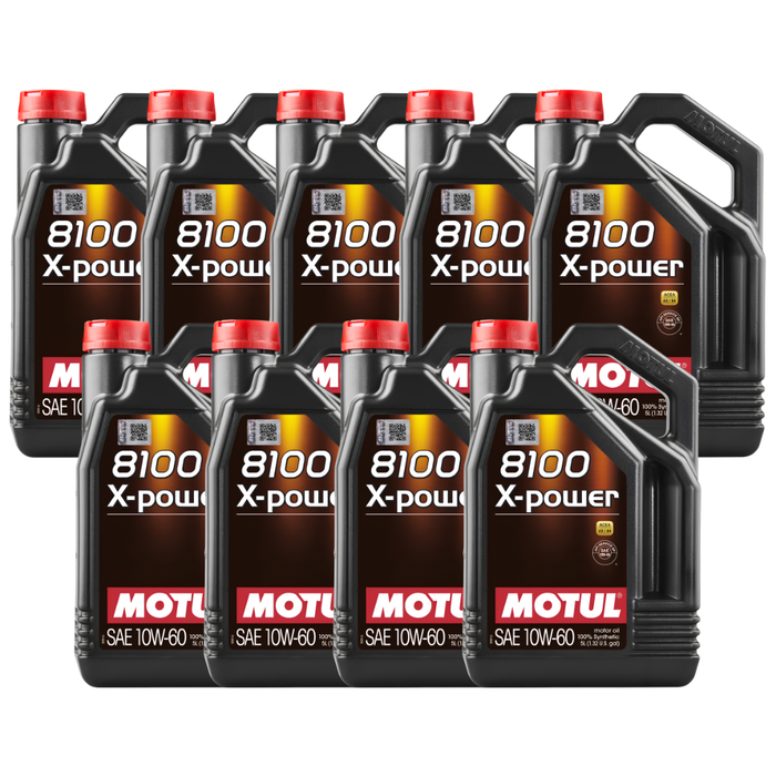 Motul 8100 X-POWER 10W-60 100% Synthetic High Performance Engine Oil 5L Pack of 9