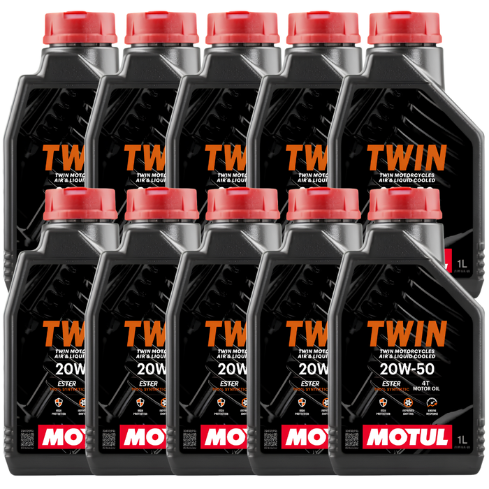 Motul Twin Motor Oil 20W-50 100% Synthetic Ester V-Twin Motorcycle Oil 1 Qt Pack of 10