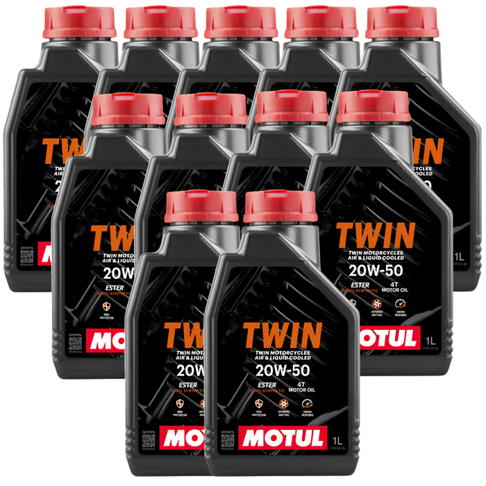 Motul Twin Motor Oil 20W-50 100% Synthetic Ester V-Twin Motorcycle Oil 1 Qt Pack of 11