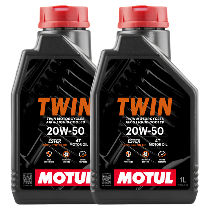 Motul Twin Motor Oil 20W-50 100% Synthetic Ester V-Twin Motorcycle Oil 1 Qt Pack of 2