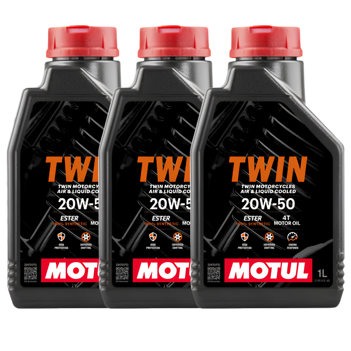 Motul Twin Motor Oil 20W-50 100% Synthetic Ester V-Twin Motorcycle Oil 1 Qt Pack of 3