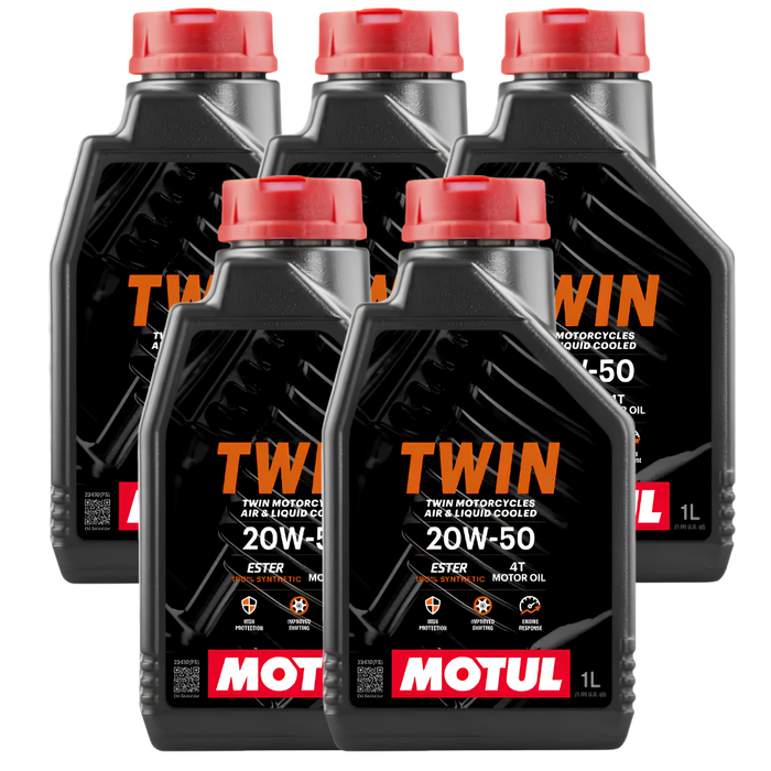 Motul Twin 4T 20W50 100% Synthetic Motor Engine Oil 108061 1L 5 Pack