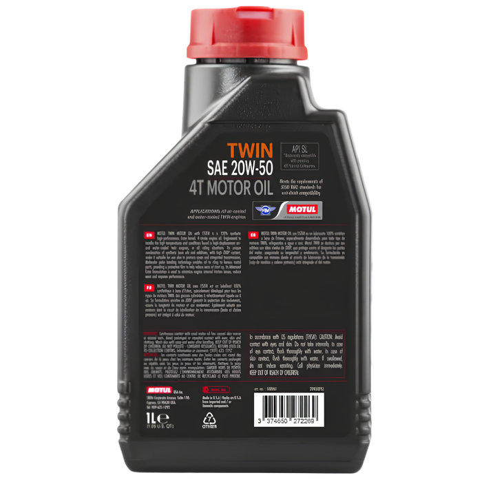 Motul Twin Motor Oil 20W-50 100% Synthetic Ester V-Twin Motorcycle Oil 1 Qt Pack of 6
