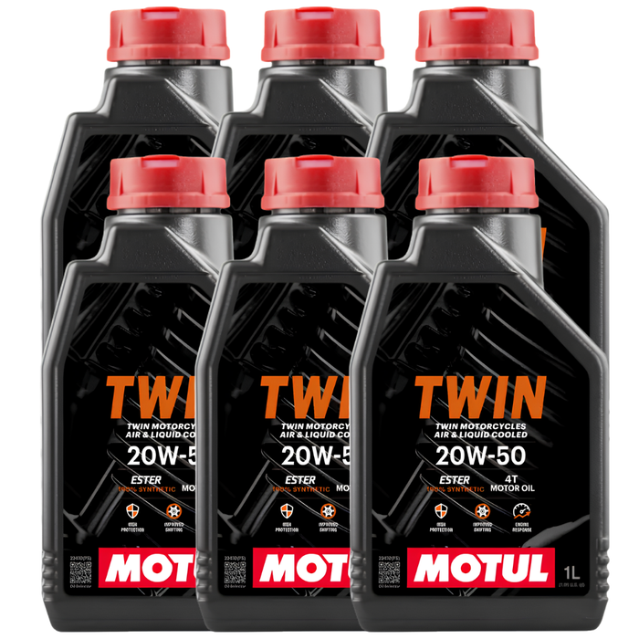 Motul Twin Motor Oil 20W-50 100% Synthetic Ester V-Twin Motorcycle Oil 1 Qt Pack of 6