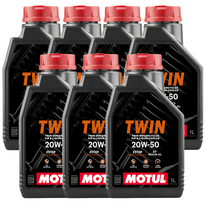 Motul Twin Motor Oil 20W-50 100% Synthetic Ester V-Twin Motorcycle Oil 1 Qt Pack of 7