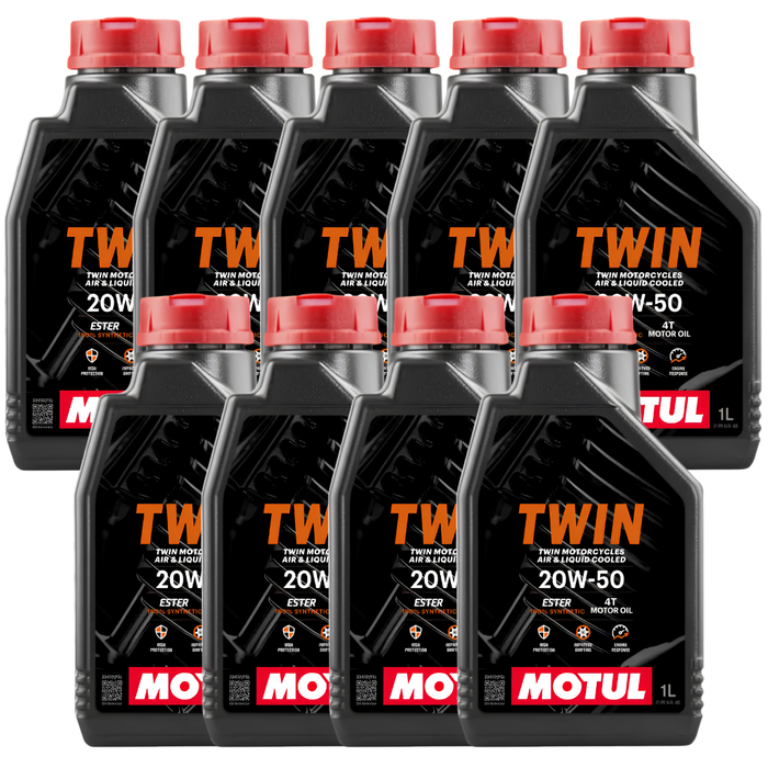 Motul Twin Motor Oil 20W-50 100% Synthetic Ester V-Twin Motorcycle Oil 1 Qt Pack of 9
