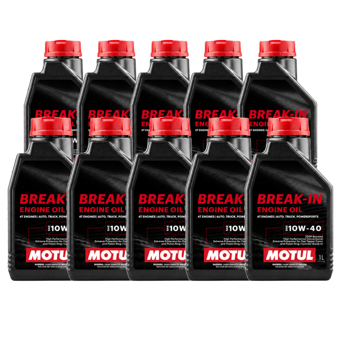 Motul Break-In Engine Oil 10W-40 High-Zinc Mineral Oil 1 Quart Pack of 10