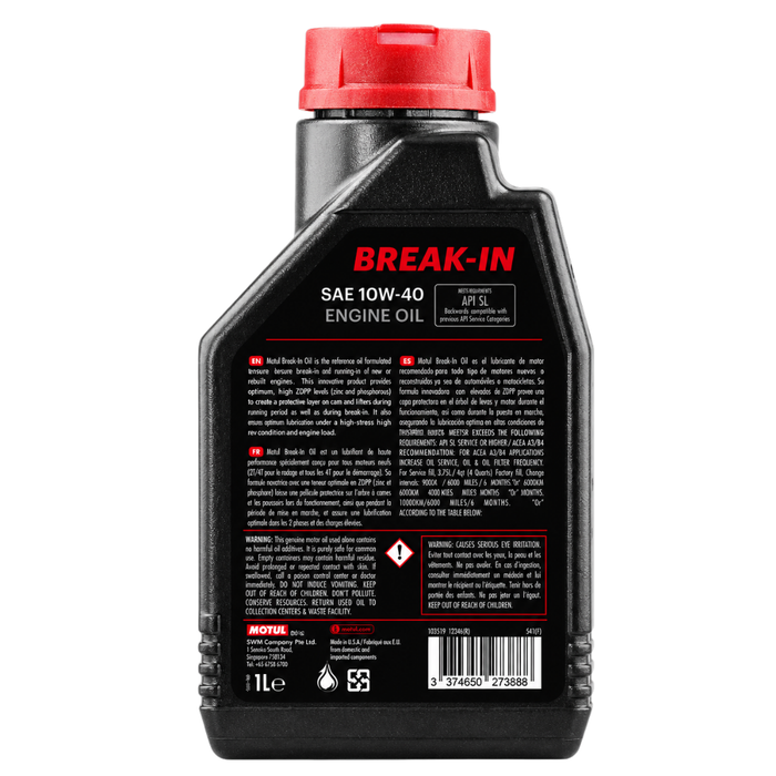 Motul Break-In Engine Oil 10W-40 High-Zinc Mineral Oil 1 Quart Pack of 5
