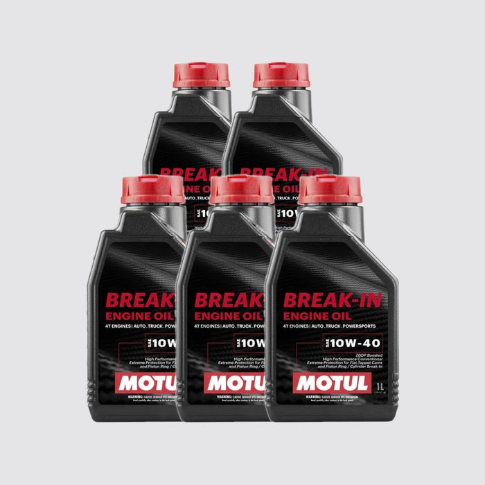 Motul Break-In Engine Oil 10W-40 High-Zinc Mineral Oil 1 Quart Pack of 5