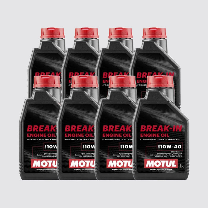 Motul Break-In Engine Oil 10W-40 High-Zinc Mineral Oil 1 Quart Pack of 8