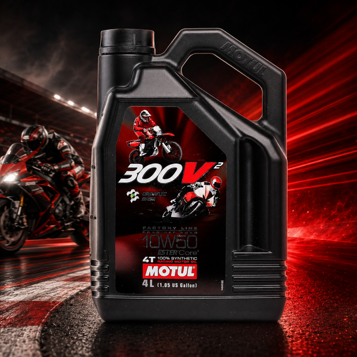 Motul 300V² Factory Line 10W-50 4T Synthetic Racing Motorcycle Oil 4L