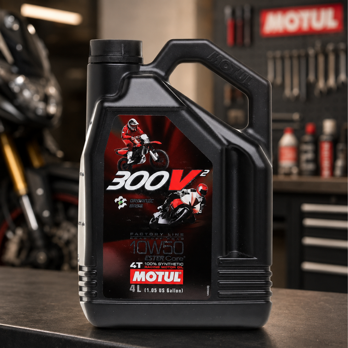 Motul 300V² Factory Line 10W-50 4T Synthetic Racing Motorcycle Oil 4L