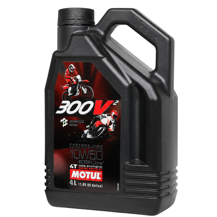 Motul 300V² Factory Line 10W-50 4T Synthetic Racing Motorcycle Oil 4L Pack of 2