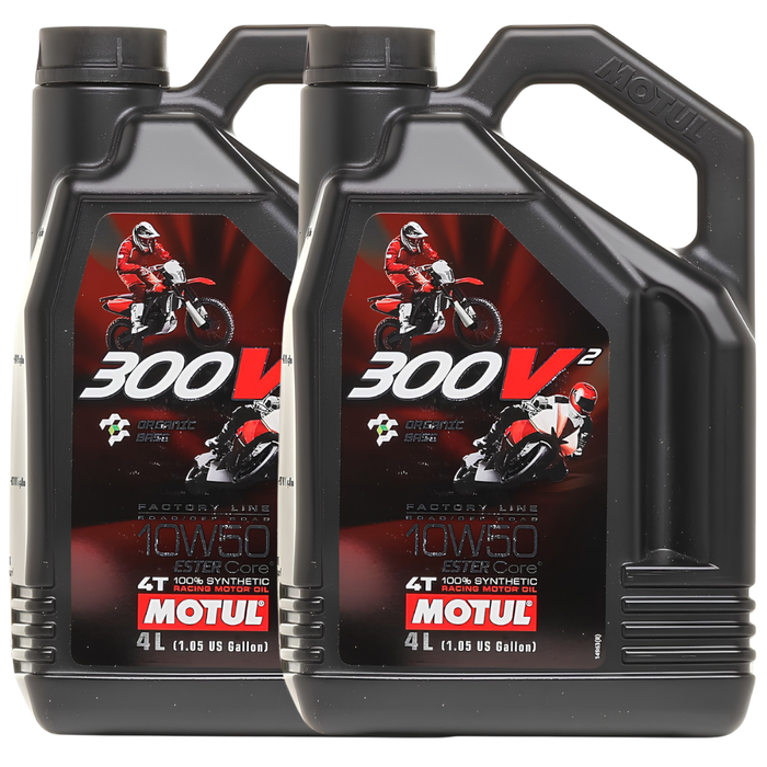 Motul 300V² Factory Line 10W-50 4T Synthetic Racing Motorcycle Oil 4L Pack of 2