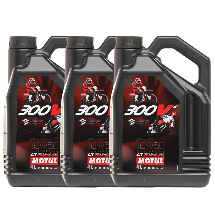 Motul 300V² Factory Line 10W-50 4T Synthetic Racing Motorcycle Oil 4L Pack of 3