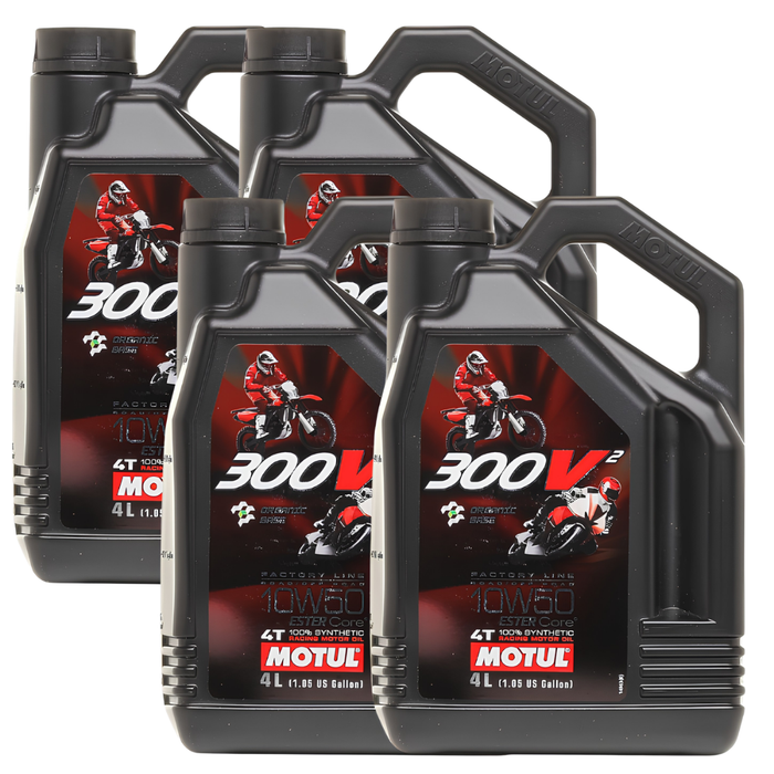 Motul 300V² Factory Line 10W-50 4T Synthetic Racing Motorcycle Oil 4L Pack of 4