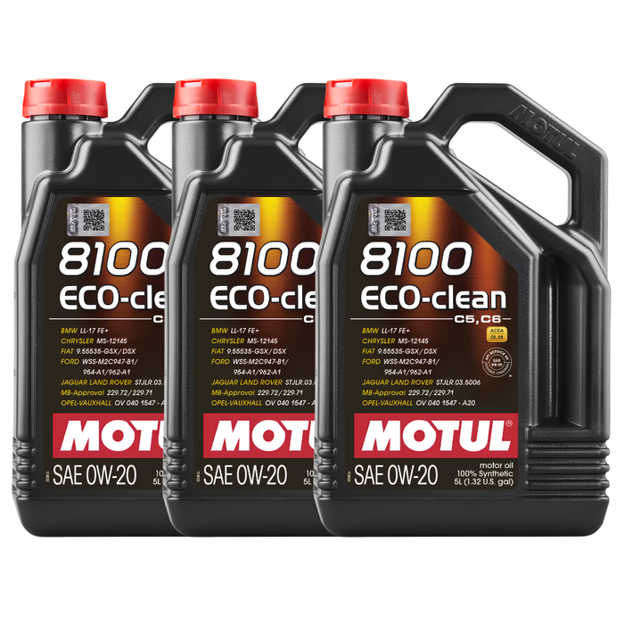 Motul 8100 Eco-Clean 0W-20 100% Synthetic Fuel Economy Engine Oil 5L Pack of 3