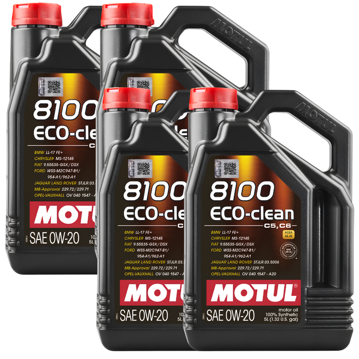Motul 8100 Eco-Clean 0W-20 100% Synthetic Fuel Economy Engine Oil 5L Pack of 4