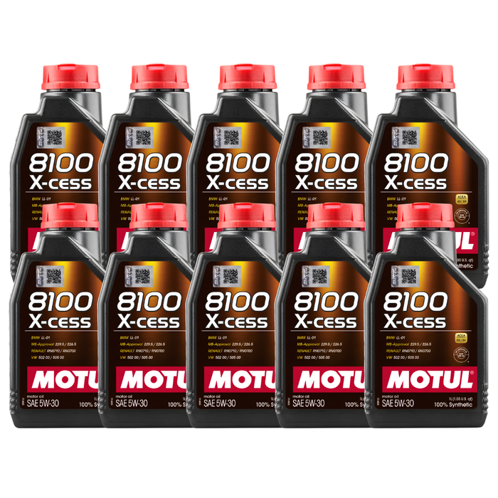 Motul 8100 X-Cess 5W-30 Synthetic Technology Gasoline & Diesel Engine Oil 1L Pack of 10