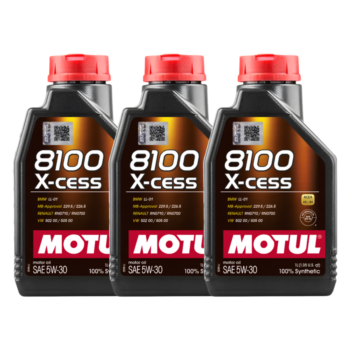 Motul 8100 X-Cess 5W-30 Synthetic Technology Gasoline & Diesel Engine Oil 1L Pack of 3