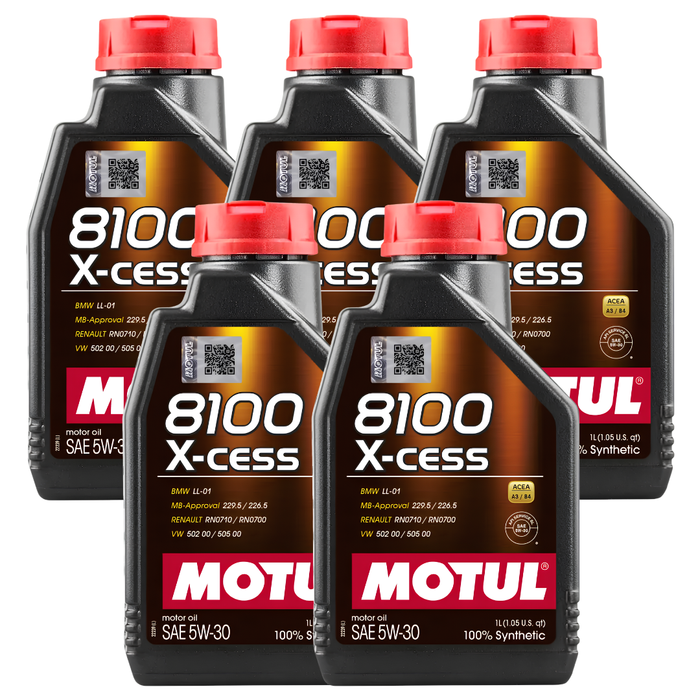 Motul 8100 X-Cess 5W-30 Synthetic Technology Gasoline & Diesel Engine Oil 1L Pack of 5
