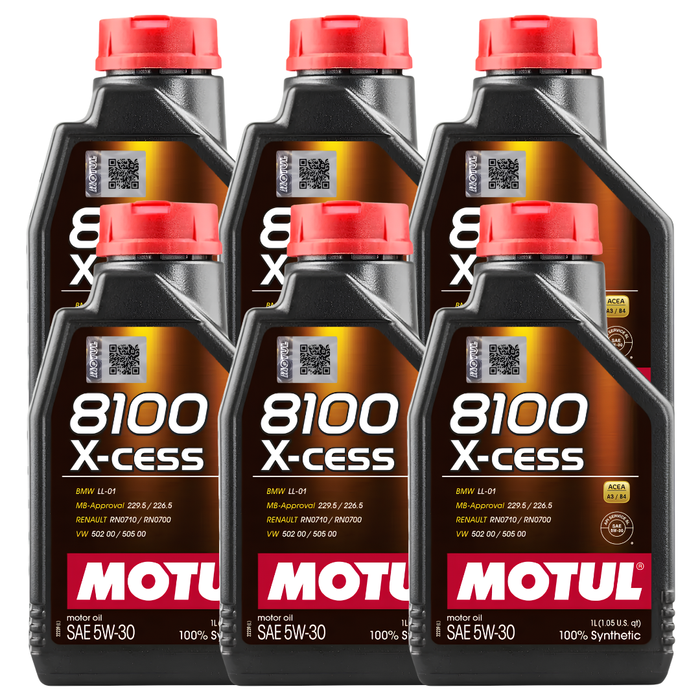 Motul 8100 X-Cess 5W-30 Synthetic Technology Gasoline & Diesel Engine Oil 1L Pack of 6