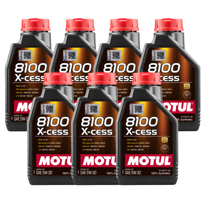Motul 8100 X-Cess 5W-30 Synthetic Technology Gasoline & Diesel Engine Oil 1L Pack of 7