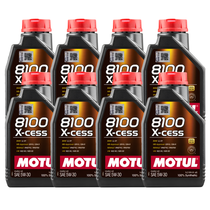 Motul 8100 X-Cess 5W-30 Synthetic Technology Gasoline & Diesel Engine Oil 1L Pack of 8