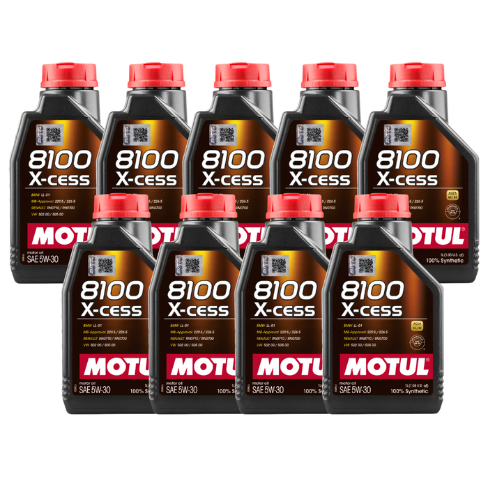 Motul 8100 X-Cess 5W-30 Synthetic Technology Gasoline & Diesel Engine Oil 1L Pack of 9