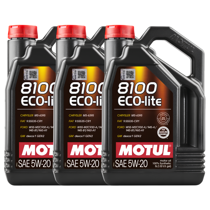 Motul 8100 ECO-LITE 5W-20 100% Synthetic Fuel Economy Engine Oil 5L Pack of 3
