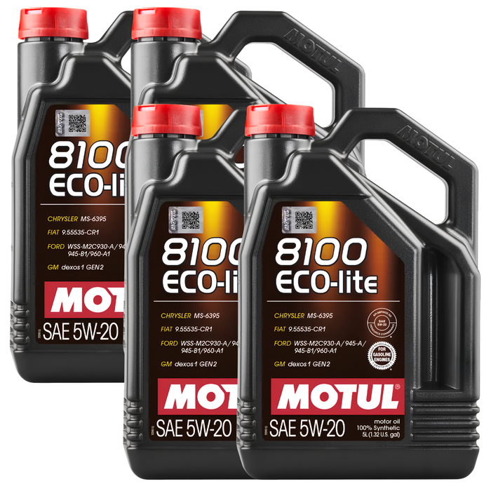 Motul 8100 ECO-LITE 5W-20 100% Synthetic Fuel Economy Engine Oil 5L Pack of 4