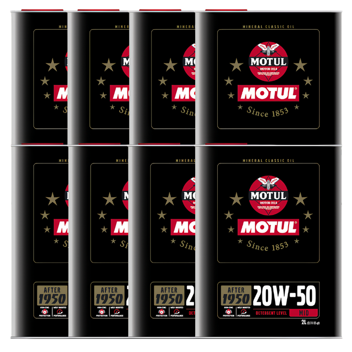 Motul Classic Performance 20W-50 High-Zinc Mineral Engine Oil 2L Pack of 8