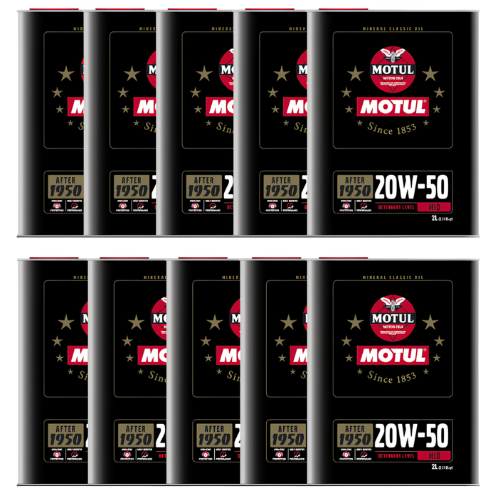 Motul Classic Performance 20W-50 High-Zinc Mineral Engine Oil 2L Pack of 10