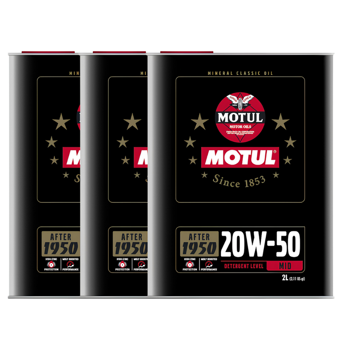 Motul Classic Performance 20W-50 High-Zinc Mineral Engine Oil 2L Pack of 3